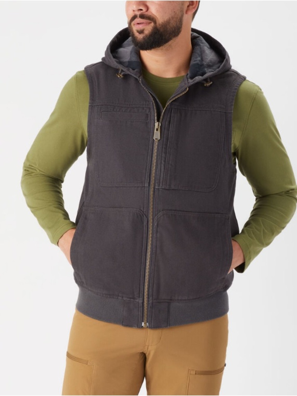 Duluth Trading Co Men's Fire Hose Flannel-Lined Hooded Vest in‎ Forged Iron XL